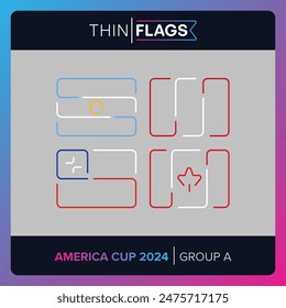 America Cup 2024 Football Tournament: Banderas delgadas de Country editables. Conjunto de iconos de fútbol - Grupo A