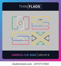 America Cup 2024 Football Tournament: Editable Country Thin Flags. Soccer Icon set - Group B