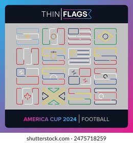 America Cup Football Tournament 2024: Conjunto de iconos editables de banderas delgadas de Country. Fútbol