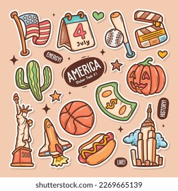 America Cute Doodle Vector Sticker Collection 