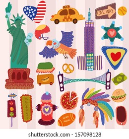 America cute set (A set of cartoon design elements)