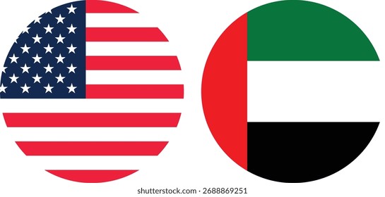 Vector circular de la bandera de América y de Dubai con el fondo transparente 