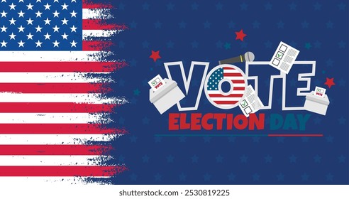 America election day banner 2024 . recatngular flag of united states america election day poster card design . Presidential election 2024 concept logo . US vote 5 november