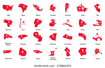 America Epidemic Virus Map pack, American country illustration, vector isolated on white background