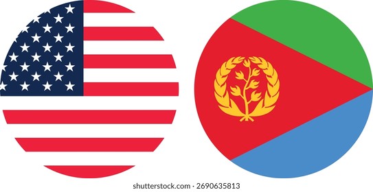 America and Eritrea circular flag vector with transparent background 