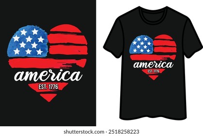 America Est. 1776. American Flag Hart Shape.