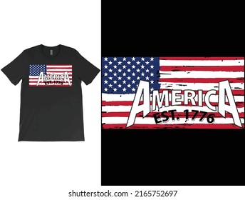 America Est 1776 T-shirt Vector, USA Est. 1776 America Tee American Flag T-shirt. USA T-shirt.