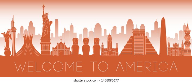 America famous landmark orange silhouette design,vector illustration
