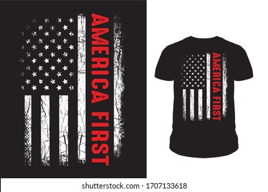 America First American Distressed Flag T Shirt Design