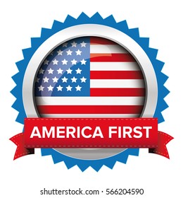 America First badge with USA flag