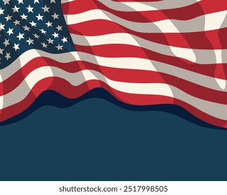 História da Bandeira Americana. Fechamento da Bandeira Americana. Ilustração estilizada do vetor da bandeira dos EUA.