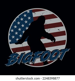 America flag bigfoot t shirt design for adventure lovers