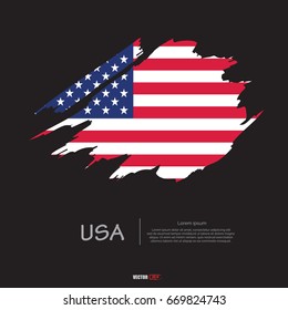 America flag with brush stroke background, USA grunge texture. flag,painted illustration,Vector flag of USA.