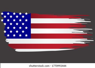 America flag in brush style. Torn USA Symbol. Watery grunge state image. Vector template.