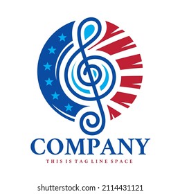 America Flag Design with a Treble Clef Music Note at the Center