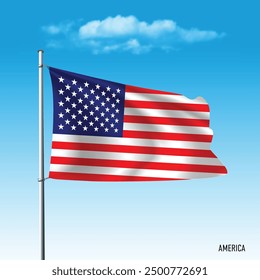 America flag flying on blue sky, vector illustation.
