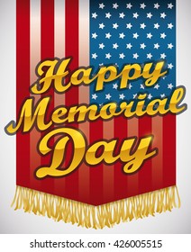 America flag with golden greeting message for Memorial Day commemoration.