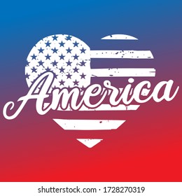 America Flag Heart Quote Motivational Design. Patriotic Love Badge Illustration vector sayings.