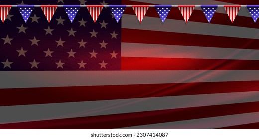 America flag illustration, USA national symbol,garland isolated