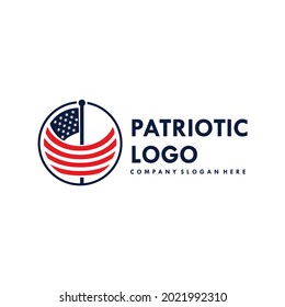 Vector del logotipo de la bandera estadounidense. Con ícono de asta como patriótico garantía de seguro de seguro financiero y de consultor de contabilidad compañía de negocios. Aplicar al sitio web, inicio de marca de aplicación