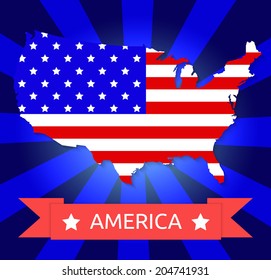 America flag on the American territory with text. 