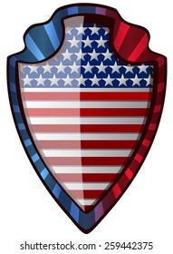 America Flag on a Glossy Shield, Vector Illustration isolated on White Background.