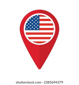 America flag on map marker icon isolated