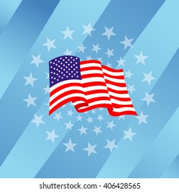 America flag over star circle on strip plate color blue, cyan