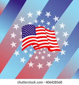 America flag over star circle on strip plate color blue, red, cyan