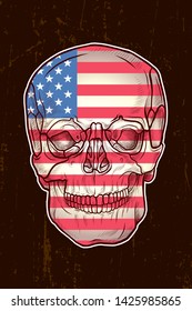 America Flag painted on a skull with grunge background