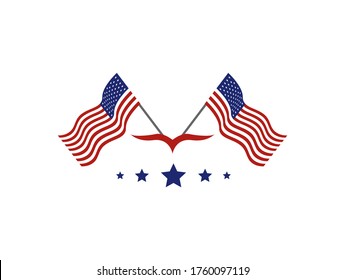 Par de la bandera estadounidense en el águila roja con estrellas - Ilustración vectorial - Insignia - Iconos - Fondo transparente