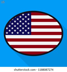 America flag speech bubble, social media communication sign, flat business oval icon.