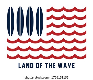 America flag. surfing wave and surfboard