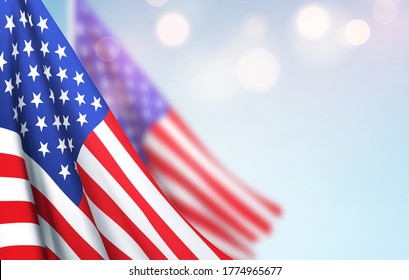 America flag waving against a clear blue sky. Design Concept for National American Holidays. Patriot Day, Independence Day, Veteran Day. Vector illustration EPS10