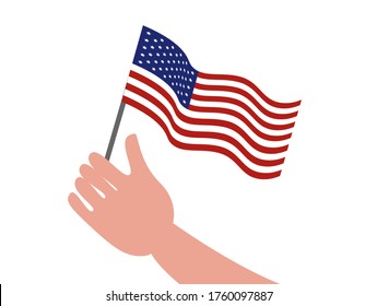 America Flag Waving on Hand - Vector - Transparent Background