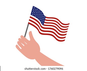 America Flag Waving on Hand - Vector - Transparent Background