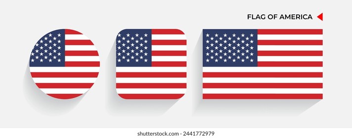 America Flags arranged in round, square and rectangular shapes