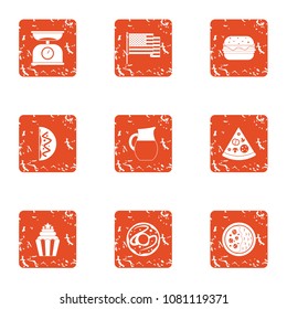 America food icons set. Grunge set of 9 america food vector icons for web isolated on white background