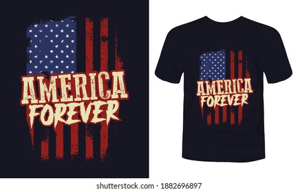 America Forever typography lettering with USA flag t-shirt design.