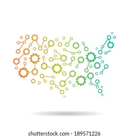 America Gear map. Concept for teamwork country, technology hub.Vector image icon