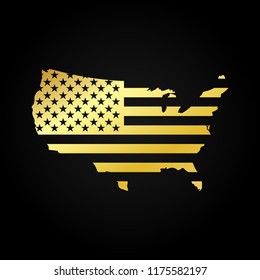 America Gold Map Flag 