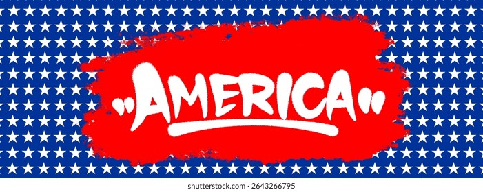 AMERICA graffiti in energetic spray paint style with red, white, and blue color scheme. Perfect for Independence Day art, street visuals, and hip hop culture themes.