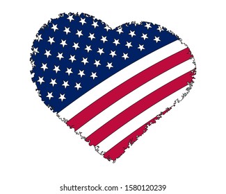 America grunge flag heart. USA love heart design for t shirt print, cards and others. 