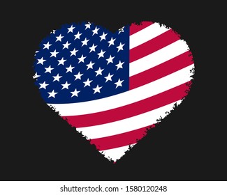 America grunge flag heart. USA love heart design for t shirt print, cards and others. 