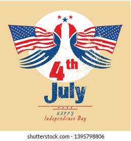 America happy Independence day on 4th July, Eagles depict with USA flag.