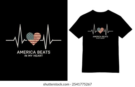 Diseño de camiseta de bandera de América Heartbeat.