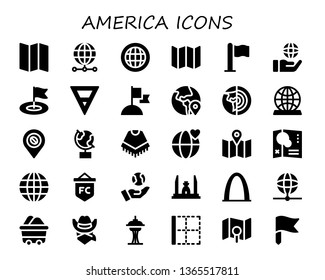america icon set. 30 filled america icons.  Collection Of - Map, World, Globe, Flag, Earth, Planet earth, Poncho, Earth globe, Democracy monument, Gateway arch, Wagon, Cowboy