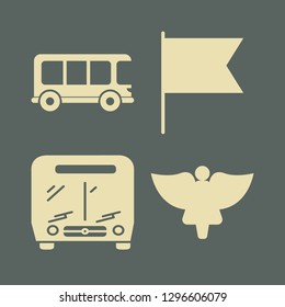 america icon set with flag, school bus and angel vector illustration