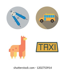america icon set. vector set about taxi, school bus, compass and alpaca icons set.