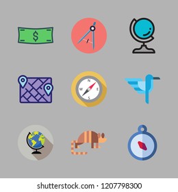 america icon set. vector set about compass, earth globe, money id and hummingbird icons set.